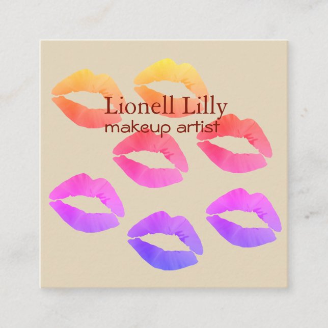 Trendy Pop Makeup Artist Square Business Card Quadratische Visitenkarte (Vorderseite)