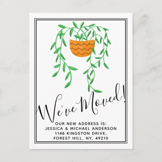 Trendy Potted House Pflanze Neue Zuhause Moving Ankündigungspostkarte (Vorderseite)