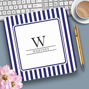 Trendy/Preppy Blue Stripes Monogramm-Laptop-Aufkle Quadratischer Aufkleber