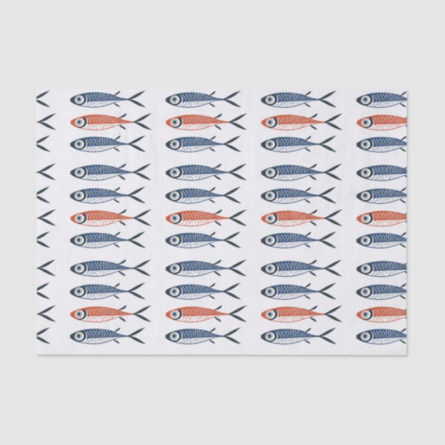 Trendy Preppy Mediterranean Sardine Fish Seidenpapier (Vorderseite)