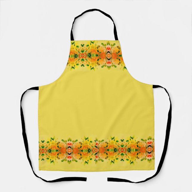 Trendy Pretty Yellow with Orange Floral Modern Schürze (Vorderseite)