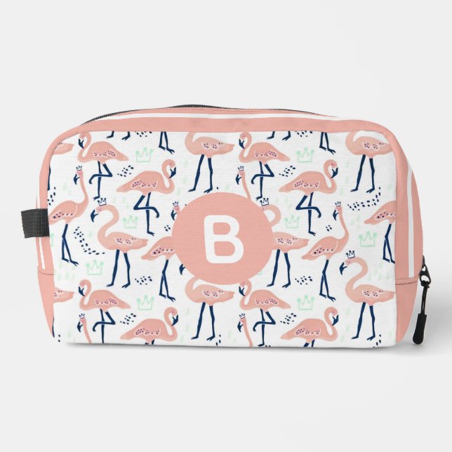 Trendy Princess Flamingo Muster Monogram Pink Waschbeutel (Vorderseite)