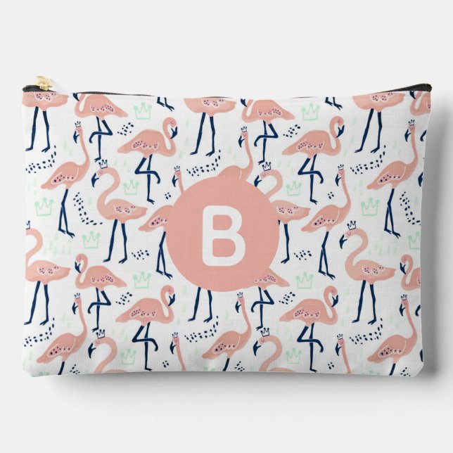 Trendy Princess Flamingo Muster Monogram Pink Zubehörtasche (Vorderseite)