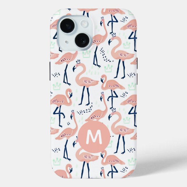 Trendy Princess Flamingo Pattern Monogram Case-Mate iPhone Hülle (Rückseite)