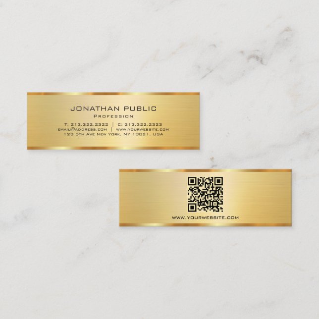 Trendy Professionell Elegant Modern QR Code Gold Mini Visitenkarte (Vorne/Hinten)
