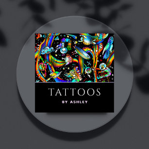 Trendy Psychedelic Tattoo Artist Creative Fun Cool Quadratische Visitenkarte