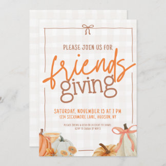 Trendy Pumpkin Bow Kariert Friendsgiving Einladung