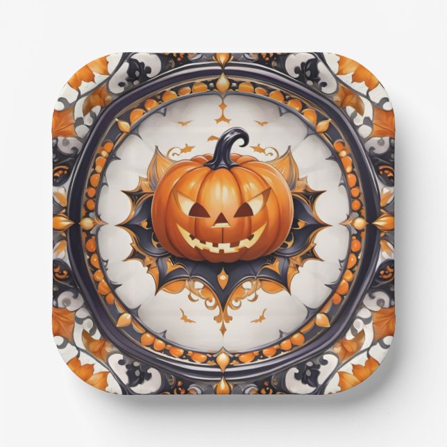 Trendy Pumpkin Halloween Autumn Collection Pappteller (Vorderseite)