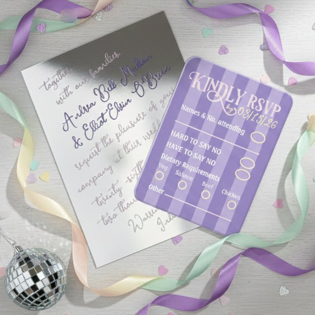 Trendy Purple Disco Wedding RSVP Enclosure Card Begleitkarte (Von Creator hochgeladen)