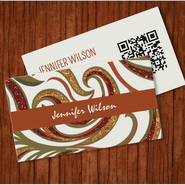 Trendy QR Code abstrakter Glitzer Terrakotta grün Visitenkarte (Luxury terracotta design for elegant business card )