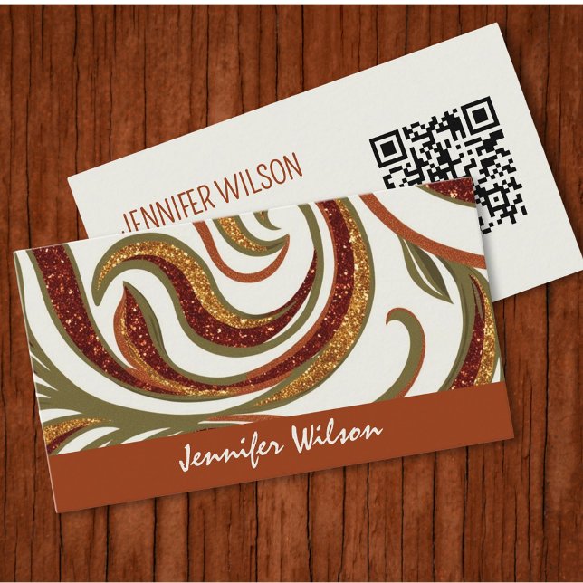 Trendy QR Code abstrakter Glitzer Terrakotta grün Visitenkarte (Luxury terracotta design for elegant business card )
