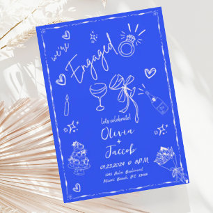 Trendy Quirky Fun Blue Hand gezeichnete Engagement Einladung