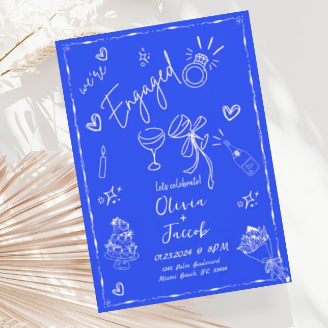 Trendy Quirky Fun Blue Hand gezeichnete Engagement Einladung (Von Creator hochgeladen)