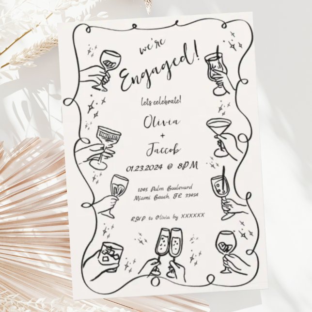 Trendy Quirky Hand Dragle Engagement Party Einladung (Von Creator hochgeladen)