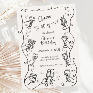 Trendy Quirky Hand Drawn Scribble Wein Geburtstag Einladung