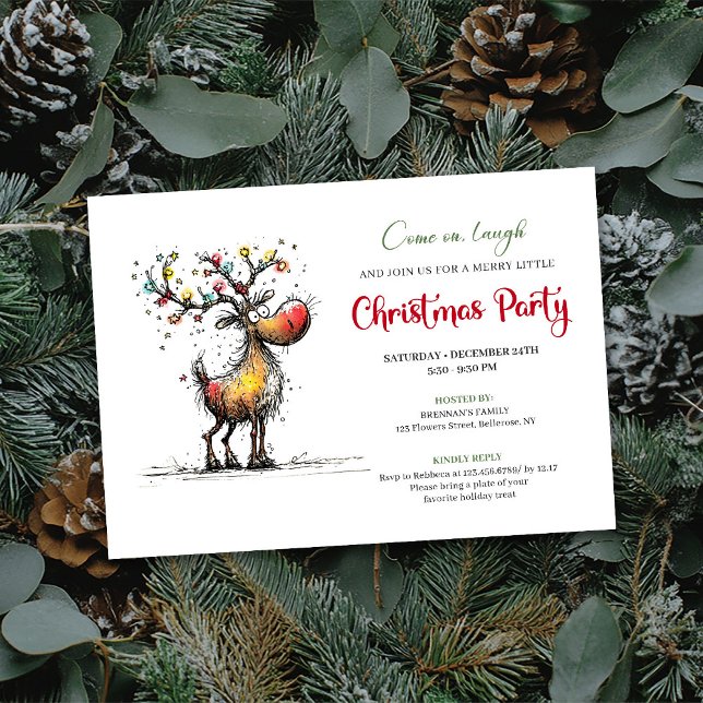 Trendy Quirky Reindeer Watercolor Party Invite Einladung (Trendy Quirky Reindeer Watercolor Party Invite)
