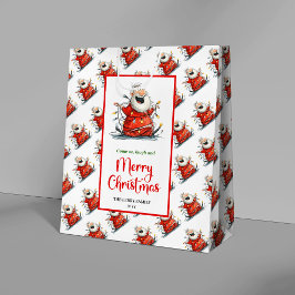 Trendy quirky Santa cute cheerful holiday gift bag Mittlere Geschenktüte