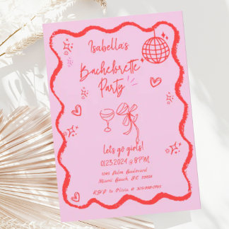Trendy Quirky Wavy Hand Drawing Junggeselinnen-Abs Einladung