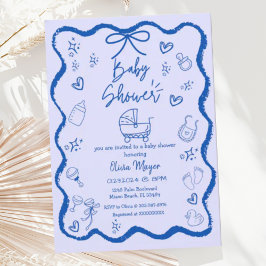 Trendy Quirky Wavy Hand Drawn Bow Baby Dusche Einladung