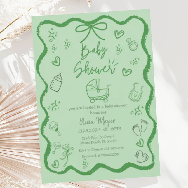 Trendy Quirky Wavy Hand Zeichn Bow Baby Shower Einladung (Von Creator hochgeladen)