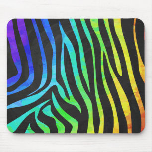 Trendy Rainbow and Black Zebra Animal Print on ele Mousepad