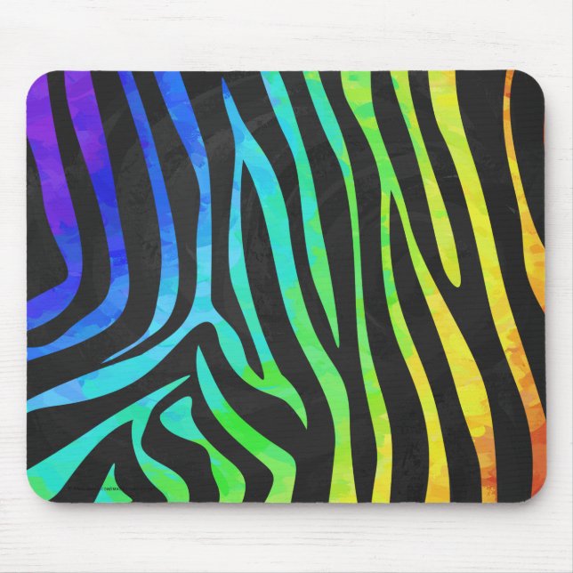 Trendy Rainbow and Black Zebra Animal Print on ele Mousepad (Vorne)
