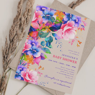 Trendy Rainbow Garden Floral Baby Dusche Champagne Einladung