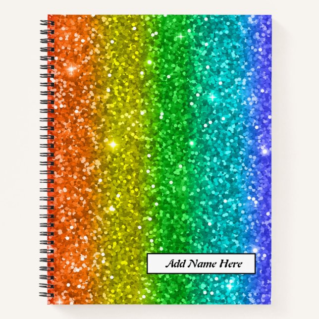 Trendy Rainbow Glitzer Anpassbarer Name Notizbuch (Vorderseite)