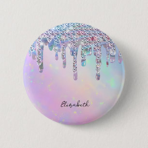 Trendy Rainbow Glitzer Tropfens Holographic Button