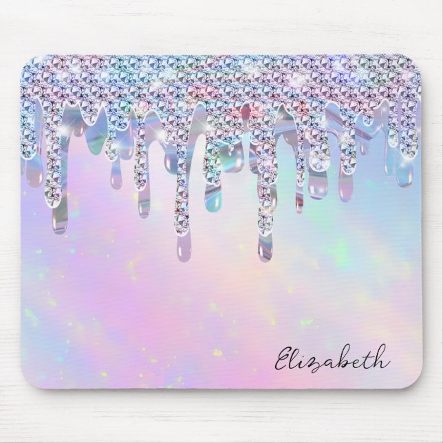Trendy Rainbow Glitzer Tropfens Holographic Mousepad (Vorne)