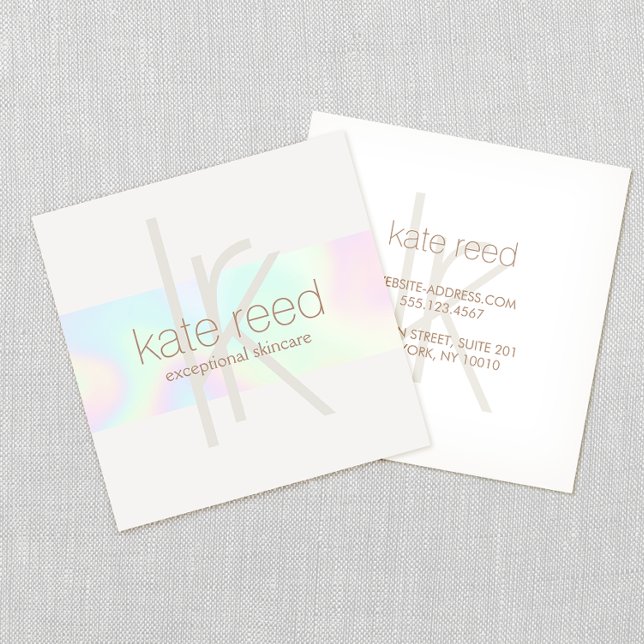 Trendy Rainbow Holographic Monogram Strip Quadratische Visitenkarte (Von Creator hochgeladen)