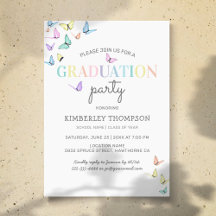 Trendy Rainbow Pastel Butterfly Graduation Party