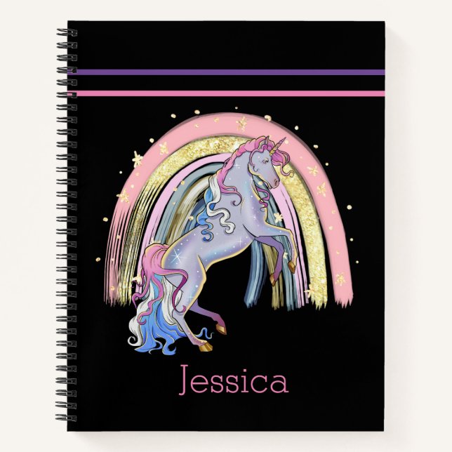 Trendy Rainbow Unicorn Pink Lila Notizbuch (Vorderseite)