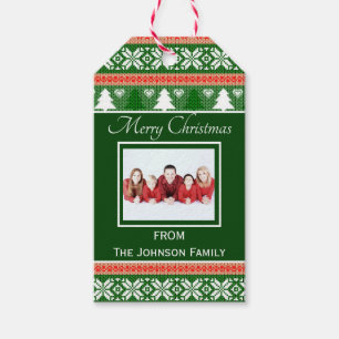 Trendy Red and Green Ugly Christmas Sweater Foto Geschenkanhänger