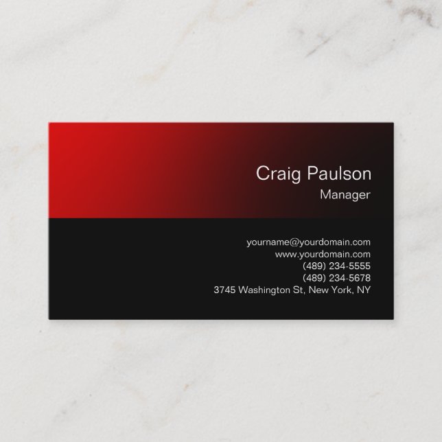 Trendy Red Black Chic Moderne Business Card Visitenkarte (Vorderseite)