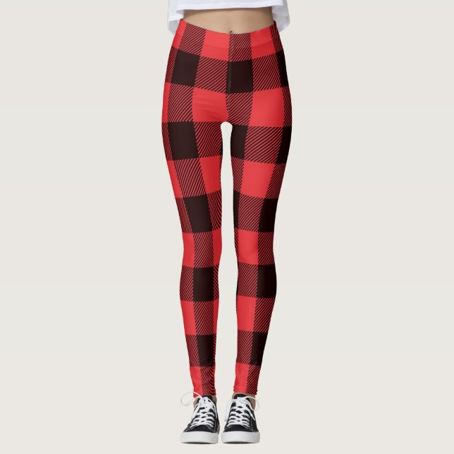 Trendy Red & Black Kariert Leggings (Vorderseite)