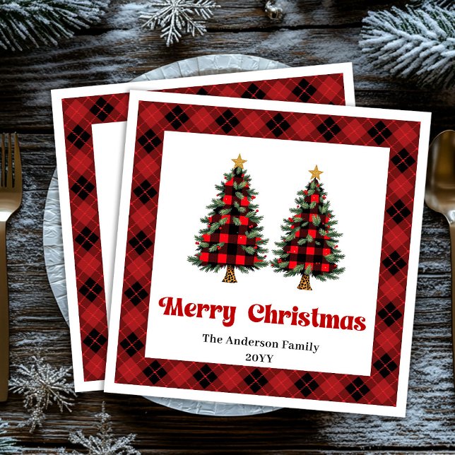 Trendy Red Black Plaid Napkin Personalized Serviette (Trendy Red Black Plaid Napkin Personalized)