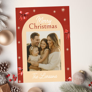 Trendy Red Bow Arch Christmas Card Feiertagskarte