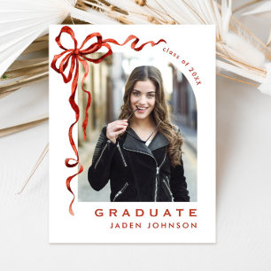 Trendy Red Bow Ribbon FOTO Graduation Party Postkarte