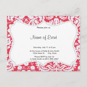 Trendy Red Damask Pattern Einladungspostkarte