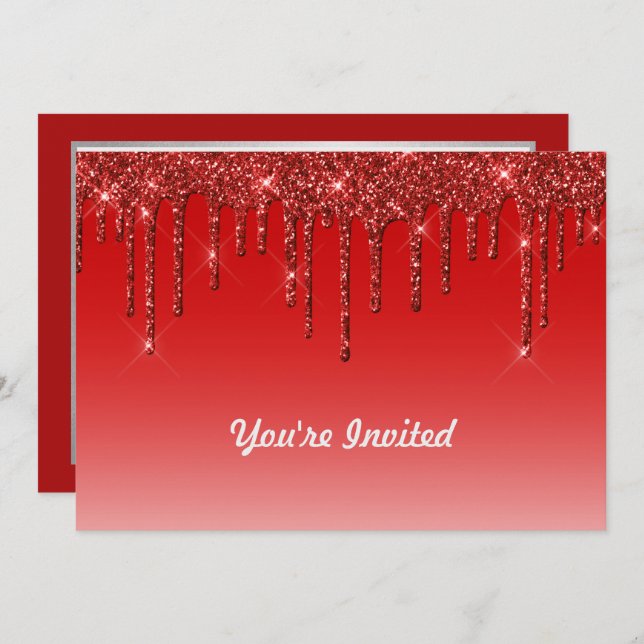 Trendy Red Glitzer Tropfens Birthday Einladung (Vorne/Hinten)