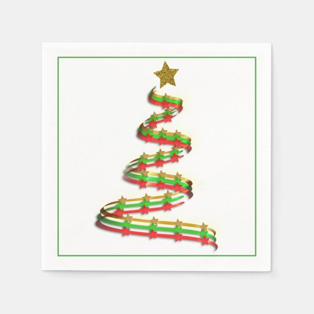 Trendy Red, Green und Gold Weihnachtsbaum Serviette (Vorderseite)