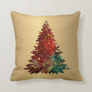 Trendy Red Green Watercolor Tree Gold Weihnachten Kissen