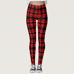 Trendy Red Grunge Skulls auf schwarzen Leggings