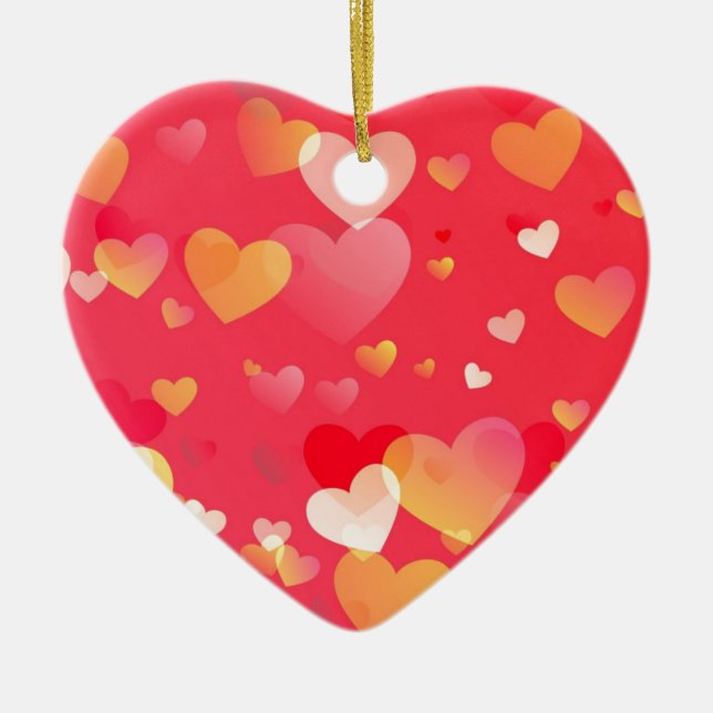 Trendy Red Heart Pattern Keramik Ornament (Vorne)
