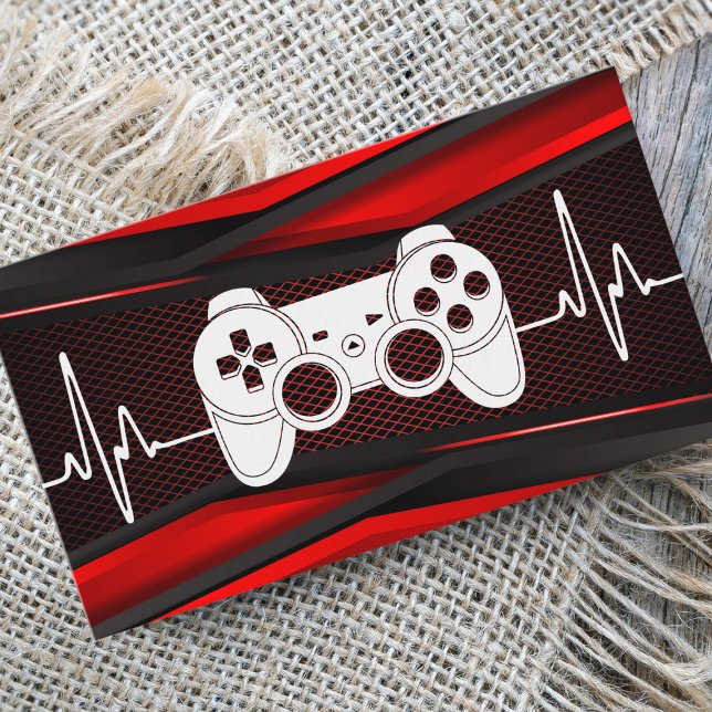 Trendy Red Joypad Heartbeat Gamde Tester Gamer Fun Visitenkarte (Von Creator hochgeladen)