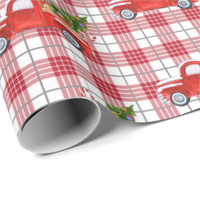 Trendy Red Kariert Vintage Weihnachtsfeiertag Geschenkpapier (Rolleneckpunkt)