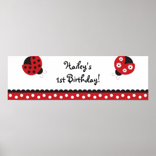 Trendy Red Ladybug Birthday Banner Sign Poster