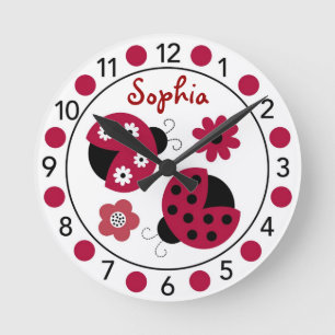 Trendy Red Ladybug Personalisiert Kinderzimmer Wal Runde Wanduhr