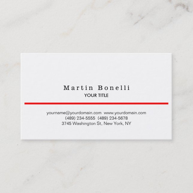Trendy Red Line White Background Business Card Visitenkarte (Vorderseite)